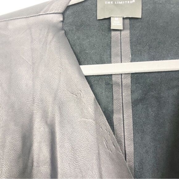 THE LIMITED | Vegan Leather Navy Blue Open Front Drape Jacket Women’s Size M - Picture 12 of 13